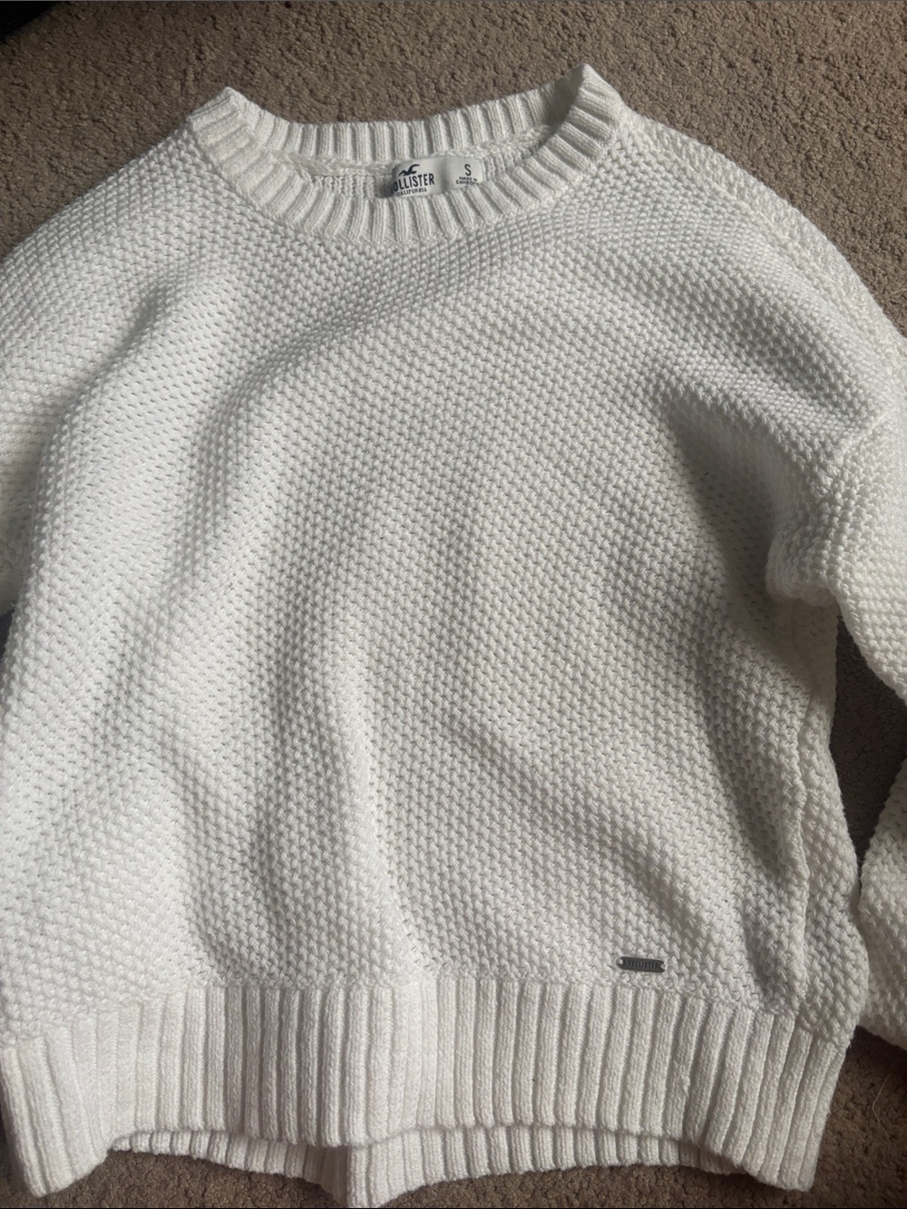 Hollister Off-White Chunky Knit Crewneck Sweater